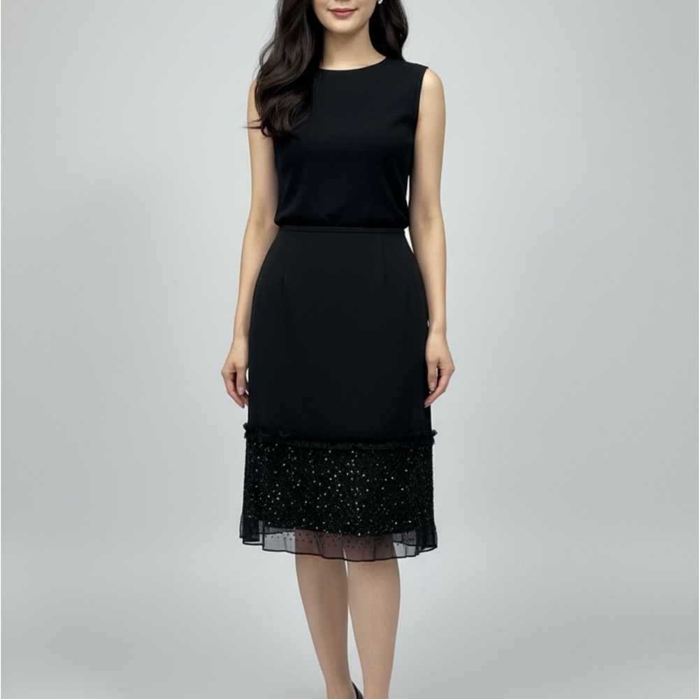 Chic Black Midi Skirt with Embellished Hem